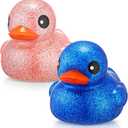 Honoson 2 Pcs 6.89 Inch Giant Glitter Rubber Ducks Big Sparkly Rubber Ducks Jumbo Bathtub Supplies with Squeaky Sound for Pool Activity Birthday Gift(Glitter,Blue, Pink)