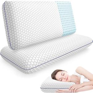 Memory Foam Pillows for Side, Back and Stomach Sleepers, Set of 2, Bed Pillow with Washable Cover and Breathable Mesh, Bed Pillow for Sleeping (Grey, King Size)