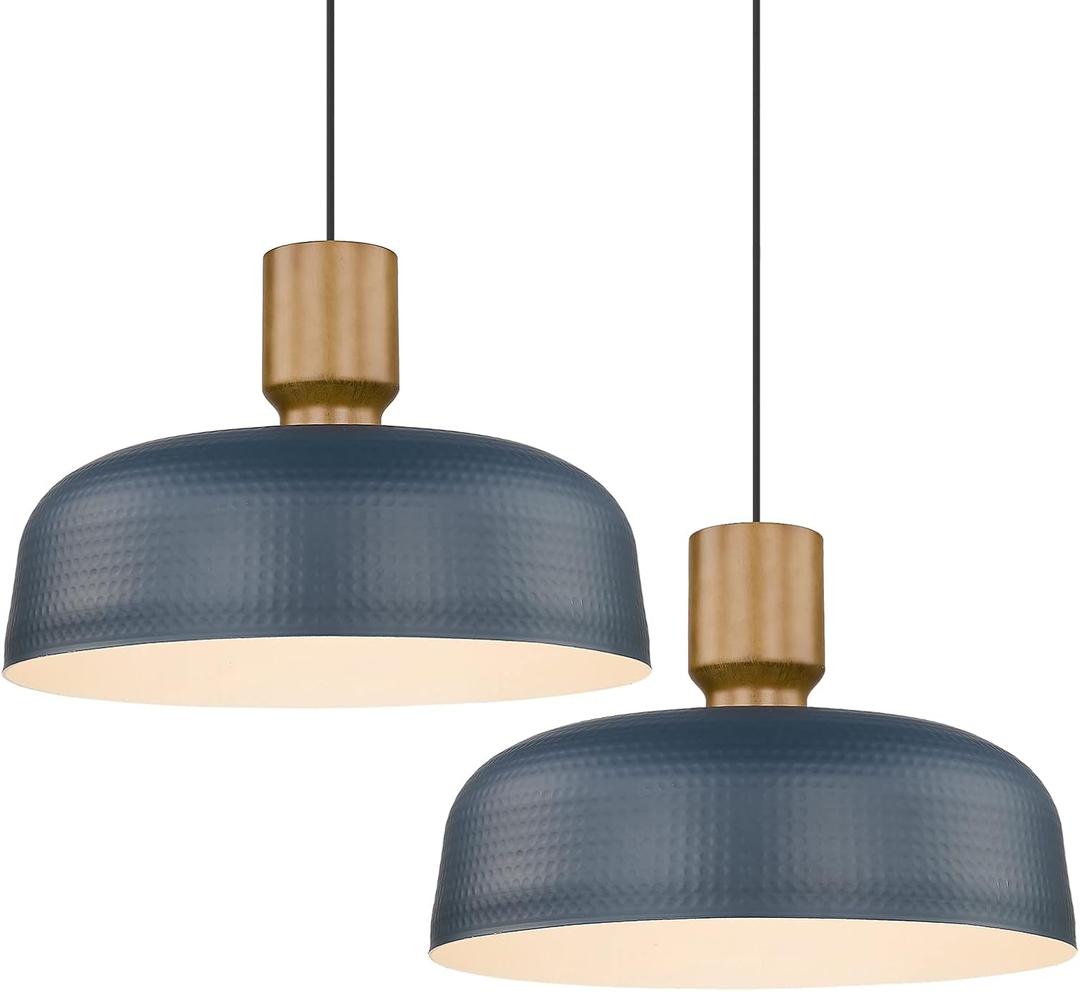 Darkaway Large Industrial Pendant Light Fixtures with Hammered Metal Shade, 2 Pack Blue 18.1inch Oversized Pendant Lighting for Kitchen Island Hanging Lamp Adjustable Height