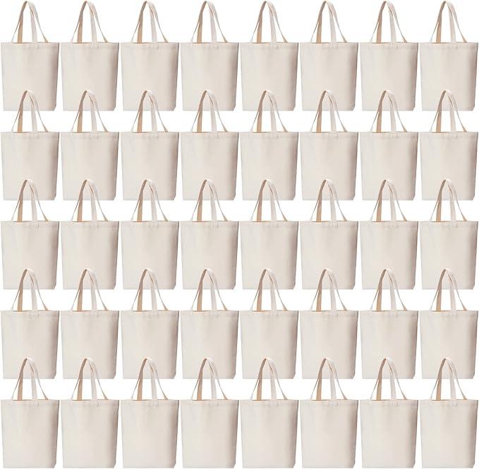 Pinkunn 100 Pcs Canvas Bags Bulk - Natural Cotton Bags with Handles Plain Polyester for Crafting DIY