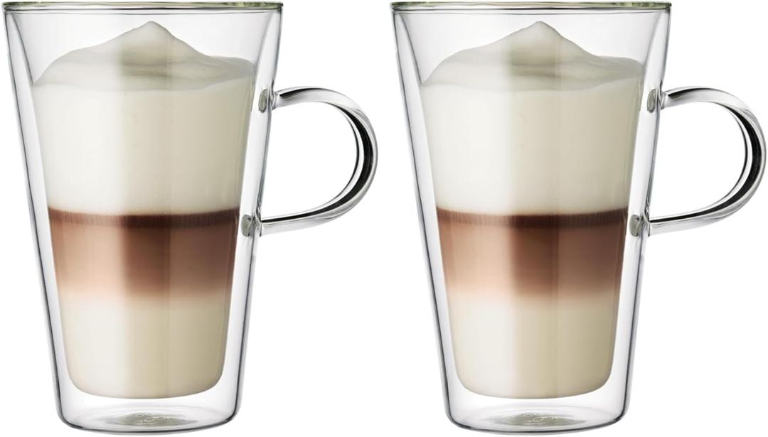 Bodum 13.5oz Canteen Insulated Glass Mug, Double Wall High Heat Borosilicate Glass, 2 Pack