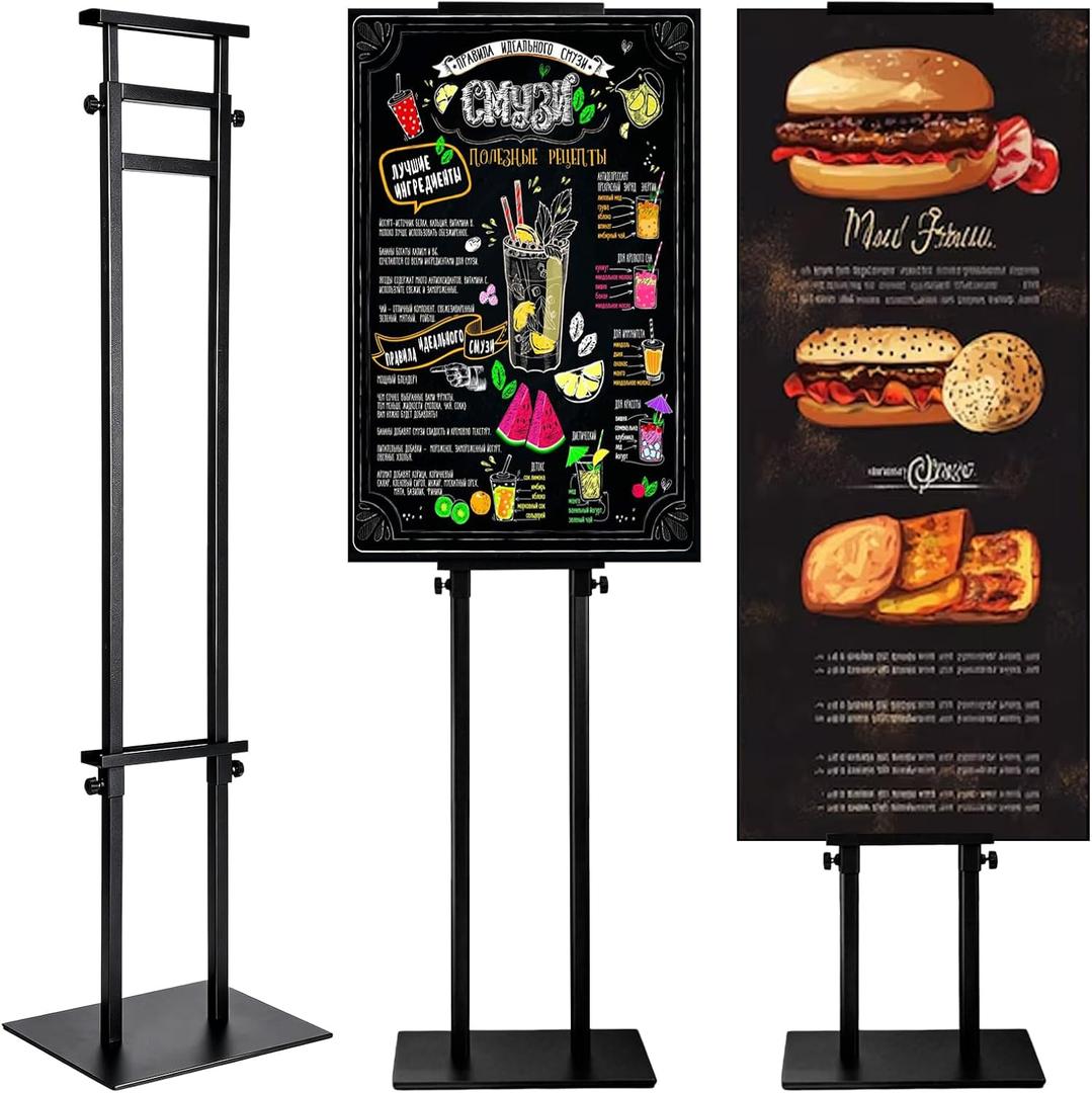 Heavy Duty Poster Stand, Adjustable Sign Holder Height Up to 80 inch, Double-Sided Display Stand for Board & Foam, Metal Sign Stand with Base for Wedding Restaurant Business, Black