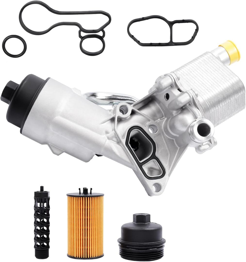 Engine Oil Cooler Filter Housing Adapter Set with Gasket, Insert, Cap for 2011-2021 Cruze Trax Encore 1.4L Turbo, OE# 55566784, 55565388