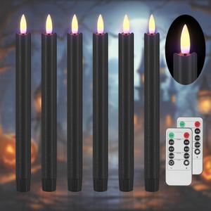 SHENSY Black Flameless Taper Candles with Remote & Timer  6 Pack 9.64" Battery Operated Real Wax LED Candlesticks, Flickering Halloween Candle Lights for Fireplace, Party, Indoor Decor