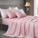 Manyshofu Blush Pink Satin Striped Sheets - 4Pcs Satin Sheets Queen Size, Cooling Silky Satin Bed Sheets Luxury Bedding Sheet Set(1 Satin Fitted Sheet, 1 Satin Flat Sheet, 2 Satin Pillow Cases)