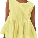 Wyeysyt Womens Pleated Peplum Tops Summer Sleeveless Ruffled Tank Tops Babydoll Blouse Casual Shirred Flowy Shirts (Yellow)