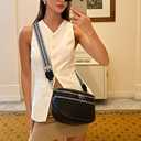 Medium Bum Bags for Women Crossbody PU Leather Womens Fanny Pack Purse Checkered Crossbody bag Belt Purse Black