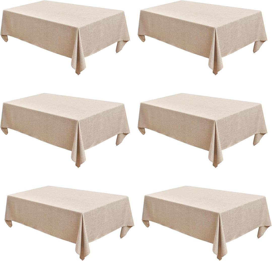 Fitable Faux Linen Beige Tablecloths for Rectangle Tables 90 x 156 Inch 6 Pack Fabric Textured Washable Table Clothes Floor Length Table Covers for Wedding, Party, Banquet, Birthday