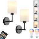 Battery Operated Wall Sconce Set of Two,Wireless Rechargeable Wall Light With Remote Control, Dimmable, 1800K/3000K/4000K/6000K/RGB, Timer, for Living Room, Bedroom, Fireplace, TV, 13.5 Inch, Black