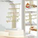 Love-KANKEI Jewelry Organizer Stand,5 Tier Large Necklace Holder with Wood Base,Jewelry holder stand Tree for Display,Bracelets Earrings Rings,Height Adjustable Gift White and Gold
