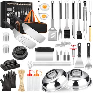 Griddle Accessories Kit,  Griddle Grill Tools Set for Blackstone and Camp Chef, Professional Grill BBQ Spatula Set with Basting Cover, Spatula, Scraper, Bottle, Tongs, Egg Ring (Rectangular)