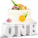 One Letters Round Cake Stand Include 12 Inches Acrylic Tray, 1st Birthday Baby Shower Cupcake Display White Round Dessert Snack Food Stand for 1st Birthday Anniversary Decorations Supplies