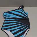 WDIRARA Women's Striped One Shoulder Swimsuit One Piece Swimwear Monokini (Large, Blue Black)