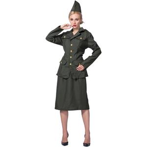EraSpooky Womens WW2 Army Costume Adult 1940s Military Soldier Halloween Uniform with Jacket Skirt and Hat (Small, Army Green)