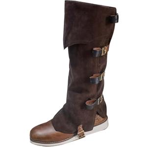 Men's Medieval Boot Covers,Renaissance Pirate Costume Boots Cover,Faux Leather Steampunk Shoes Cover,Viking Warrior Knight Armor Leg Gaiters Cosplay Accessory, L
