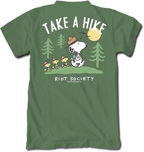 Riot Society Men's Short Sleeve Graphic Fashion T-Shirt, Size S, Peanuts Snoopy Take a Hike (Military Green Cc)