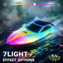BEZGAR Remote Control Boat - 2 Packs 10 inch RC Boat with 7 LED Lighting Effects & 120 Min Playtime, 15 KPH RC Boats for Pool, Lake Fun for Kids Adults Red&Blue HJ825B
