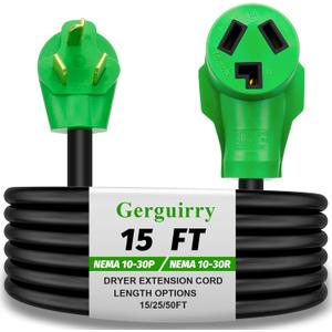 Gerguirry 15 Ft 3 Prong Dryer Extension Cord, 30 Amp NEMA 10-30P to 10-30R, for Dryer/RV/EV Charging, 250V 10-Gauge, Weatherproof & ETL Listed