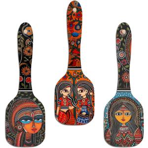 Madhubani Art Wooden Wall Hanger For Home | Living Room | Office | Gift | Stylish Modern Decoration Items | Kitchen Wall Decor | Home Decor Hanging Items, Set Of 3