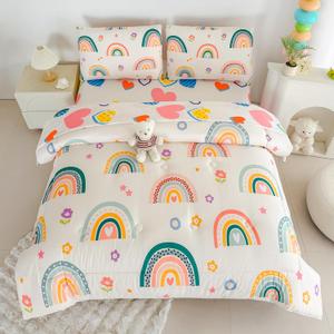 MWMWMW 5 Piece Multi-Color Rainbow Comforter Set for Girls Kids, Kids Bedding Sets for Girls, Bed in a Bag Twin with 1 Comforter, 1 Flat Sheet, 1 Fitted Sheet and 2 Pillowcases