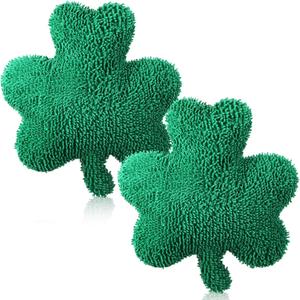 2 Pcs Shamrock Shaped Pillow, 14" St Patrick's Day Shamrock Chenille Soft Pillow Cushion, Green Plush Clover Throw Pillow with Removable Cover for Irish Sofa Couch Bedroom Decor