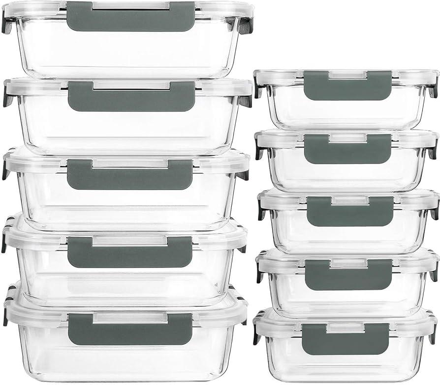 M MCIRCO 12-Piece Glass Food Storage Containers with Upgraded Snap Locking Lids,Glass Meal Prep Containers Set - Airtight Lunch Containers, Microwave, Oven, Freezer and Dishwasher (Gray)