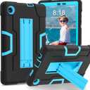 Tablet case for TCL TAB 8 LE 9137W / TAB 8 WiFi 9132X,Soft Silicone Hard PC Heavy Duty Protective Design Rugged Shockproof Rubber Tab Cover Kickstand Black+Blue