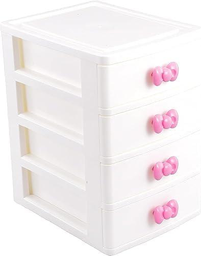 Cute Lovely Bowknot Desktop Organizer Receiver, Multilayer-Drawer Mini Desktop Organizer Storage Box for Keeping Small Items, Gifts for Girls Women kid Teen (Four Drawers White)