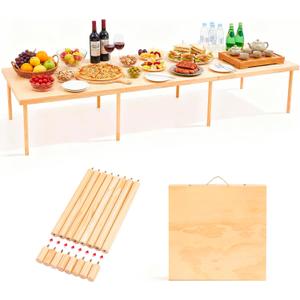Leinuosen 90"x30" Boho Wooden Picnic Table, Portable Folding Outdoor Low Picnic Table with Adjustable Legs Height 13'' & 16'' for Floor Seating, Beach, Camping, BBQ, Backyard, Seating for 8-10 People