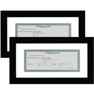 Americanflat 5x10 Business License Frame with Shatter-Resistant Glass - Set of 2 - Use as 3.5x8 Frame with Mat or Display 5x10 Document Without Mat - Legacy Collection - Black License Frames