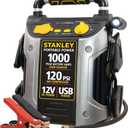 STANLEY J5C09 1000 Peak Amp Automotive Jump Starter, Portable Power – 2.1A/10W USB Port, 12V Outlet, 120 PSI Air Compressor for Tires, Bikes & Sports Equipment