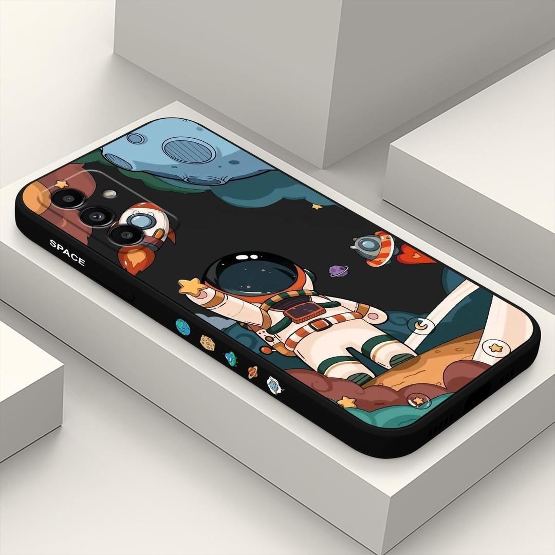 for Galaxy A13 5G Case, Case for Samsung Galaxy A13 5G Creative Sides Cute Astronauts Soft Silicone Rubber Protective Slim A13 5G Phone Cover-Astronaut Black