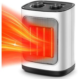 Kismile Portable Electric Space Heater, Small Ceramic Heater Fan with Thermostat, Tip-Over and Overheat Protection,Fast Heating for Home/Office,1500W(White)