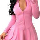 Tennis Skirts Set Womens 2 Piece Outfits Long Sleeve Zip Up Jackets Two Piece Mni Skirts Set Golf Skort Athletic Sports (Pink, XL)