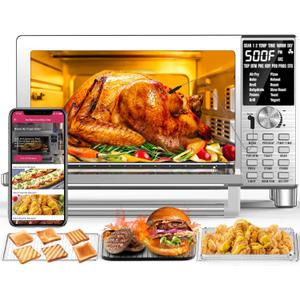 Nuwave Bravo XL Air Fryer Toaster Smart Oven, Countertop Grill/Griddle30-Qt XL Capacity, 50F-500F Adjustable in Precise 5F Increments, Integrated Smart Thermometer, Linear T Technology