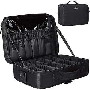 Travel Makeup Bag Makeup Cosmetic Train Case Organizer Portable Storage Bag with Adjustable Dividers for Cosmetics Makeup Brushes Toiletry Jewelry Black Medium