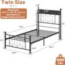 Kiivakii Metal Twin Bed Frame with Charging Station and LED Lights, Black