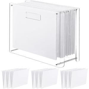 Dispowreath 12 Hanging File Folder with Acrylic Organizer for Desk Clear File Storage Box with Side Handles for Letter/ A4 Size 13.58'' x 5.5'' x 10.43'', Office Home Work Use