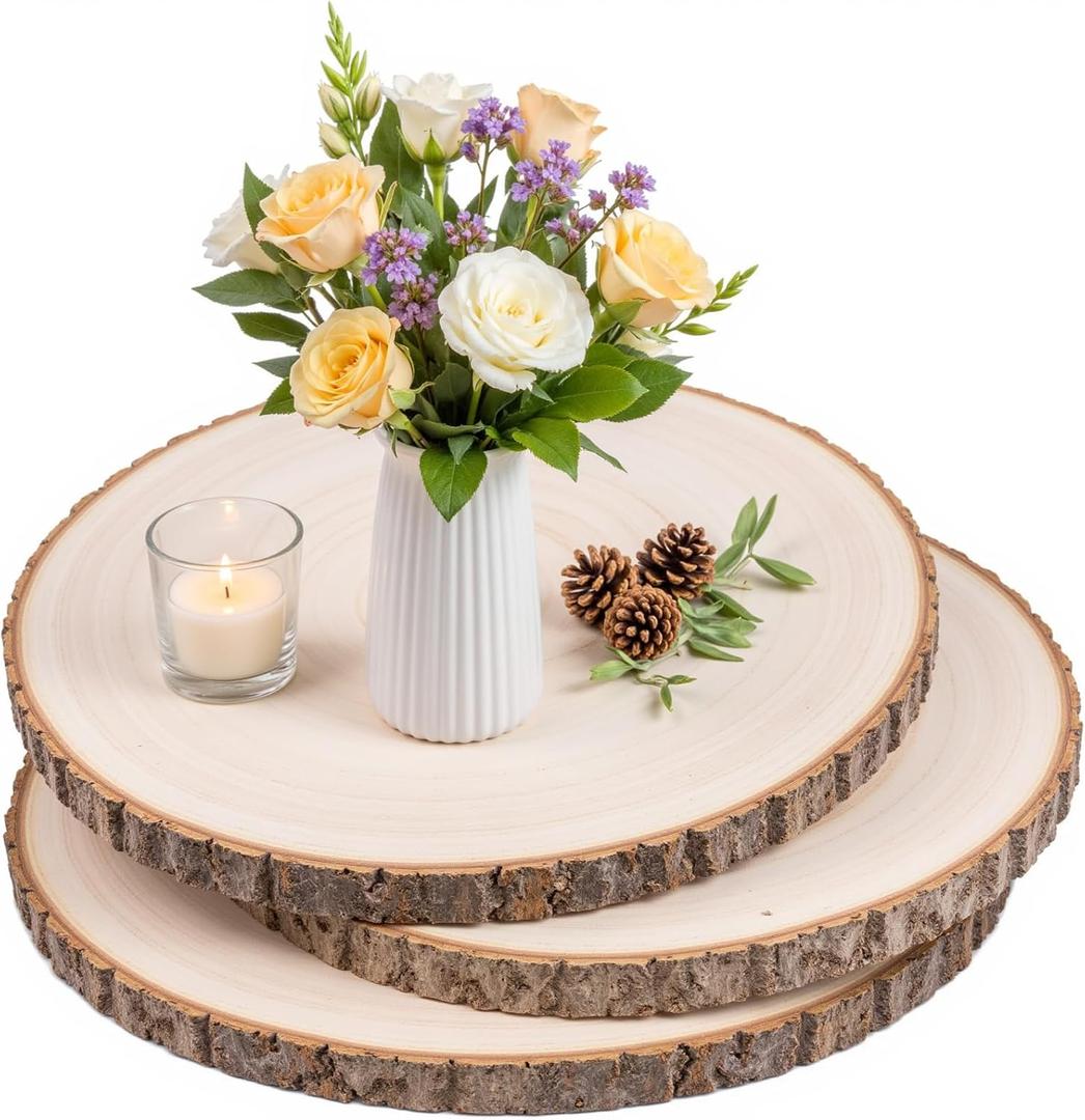 3 Pack 11 Inch Large Wood Slices for Centerpieces, Natural Unfinished Round Wood Ornaments for Crafts, Rustic Wooden Circles & Slabs for Wedding Centerpieces& Christmas Table Decor, DIY Painting Crafts