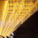 LED Icicle Lights, 8 Modes 16.4FT 112 LEDs Christmas Short Curtain Fairy Hanging Ceiling Extendable Lights for Wedding Balcony Doorway Outdoor Indoor Decoration Warm White, 5M04