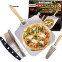 Aluminum Metal Pizza Peel 16 Inch, Extra Large Pizza Paddle (14"X 16") With 14 Pizza Cutter Rocker & 10 Pizza Server, Pizza Spatula Paddle With Foldable Wooden Handle For Easy Storage