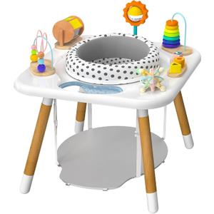 Kizfarm 3-Stage Baby Activity Center, Montessori-Inspired Design, 7 Interactive Toys with Teether, Exersaucer&Toddler Table, Shower Gift, 3 6 12 Month Old Baby Essential, Toy for Baby Infant Toddler