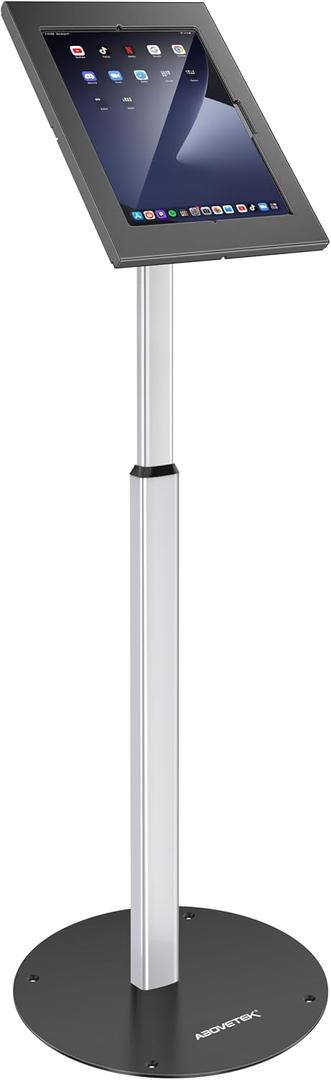 AboveTEK Anti-Theft iPad Floor Stand Kiosk, Height Adjustable Tablet Stand with Locking Enclosure, Heavy-Duty Floor Tablet Stand for 12.913" iPad Pro/Air & 12.4" Galaxy Tab S, Retail & POS Use