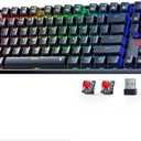 Redragon Wireless Gaming Keyboard, BT/2.4Ghz Tri-Mode Mechanical Keyboard with Aluminum Pannel, Hot-Swap Red Switch, Programmable 87 Keys TKL, LED Rainbow Backlit - K552-KRS (Black)