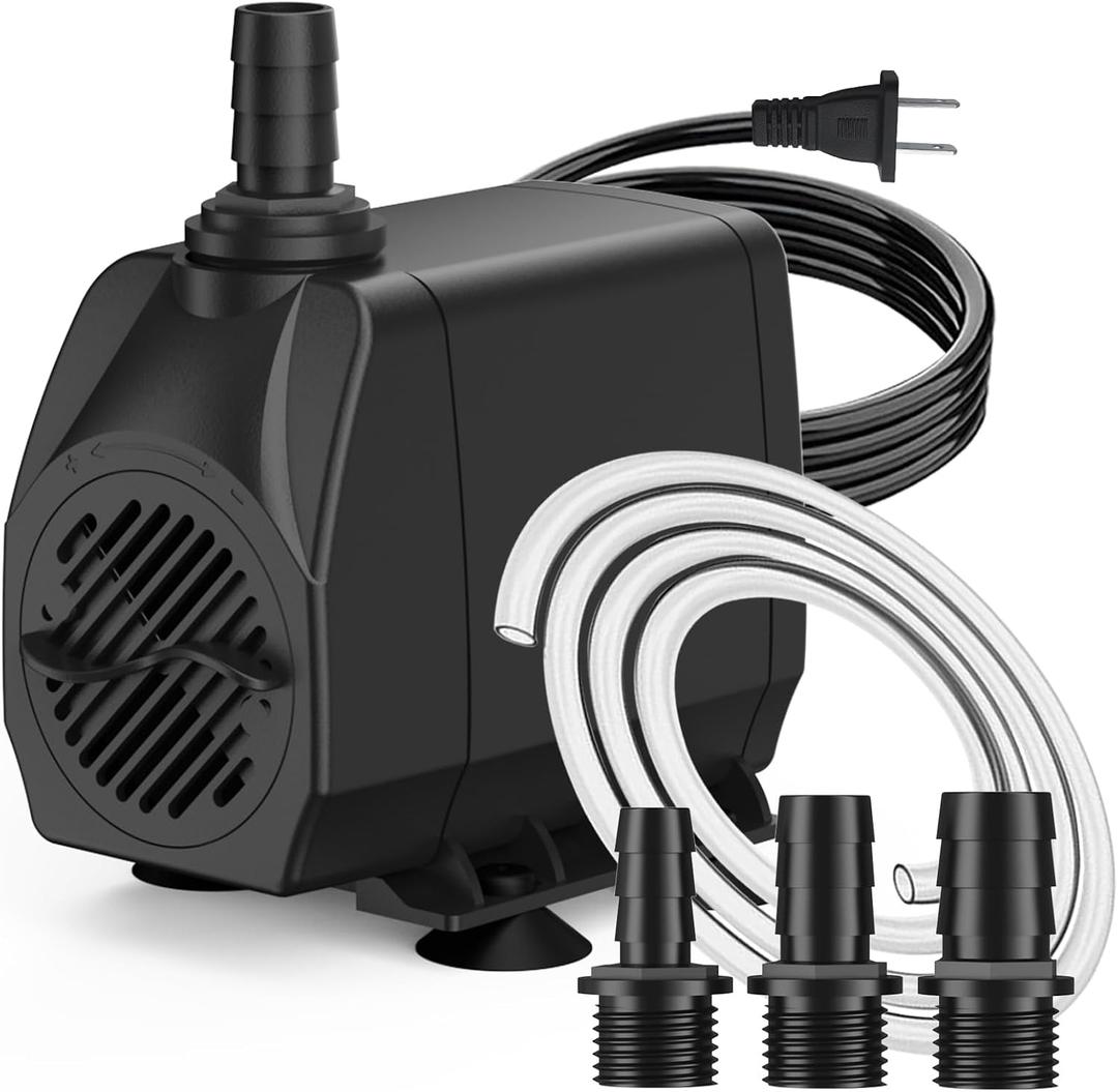 SongLong 500GPH(1900L/H) 10ft Power Cord Submersible Pump,Over Heating Protection Water Pump with 6.65ft Lift for Fountains, Ponds, Aquariums & Hydroponics.