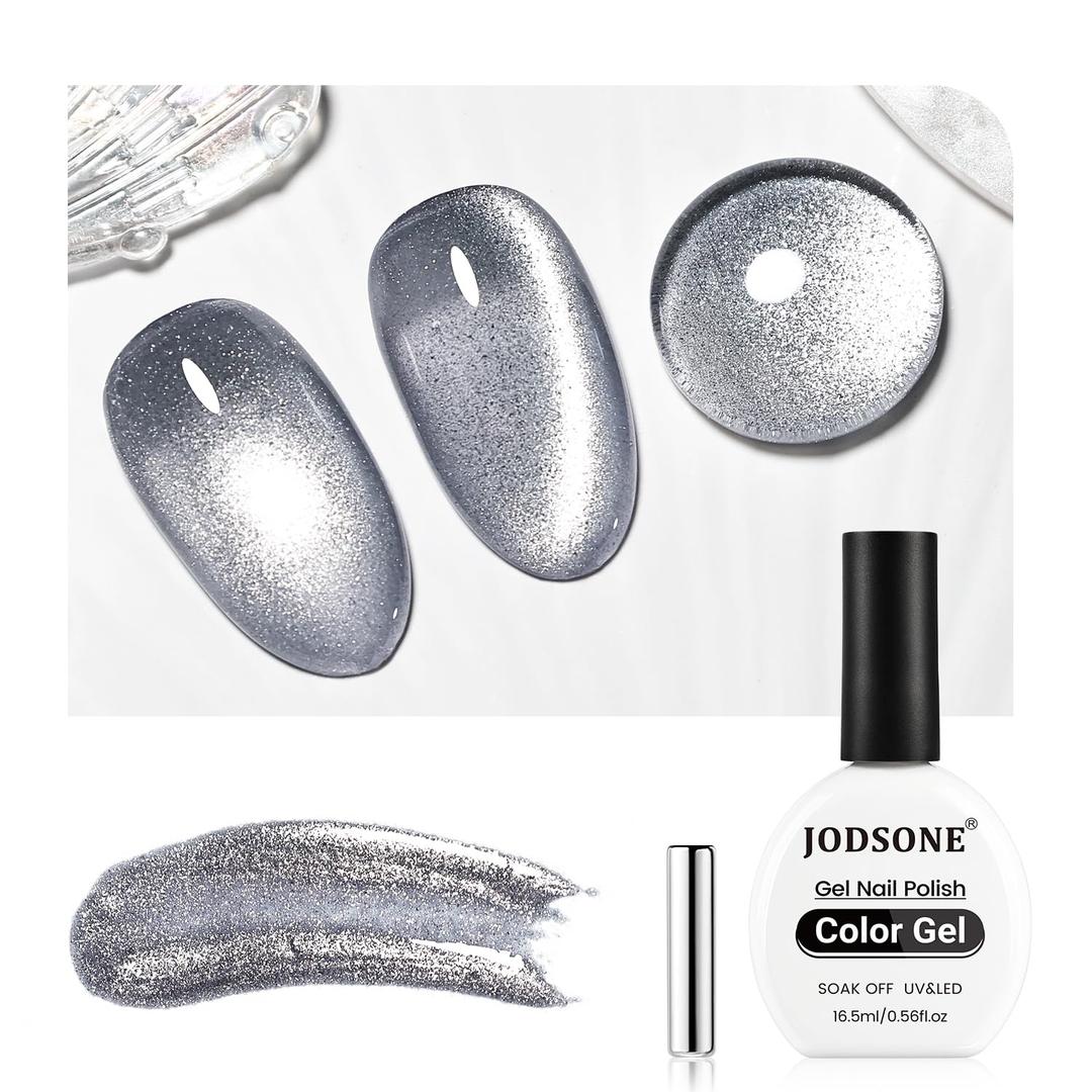 5 x JODSONE 16.5ml Cat Eye Gel Nail Polish Silver for Holographic Glitter Cat Eye with Magnet Need U V Curing