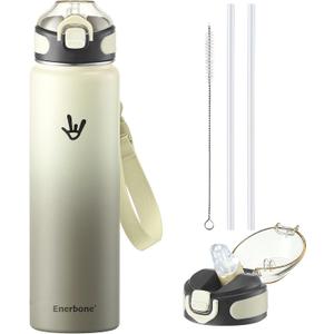 Enerbone 32 oz Insulated Water Bottle, Stainless Steel Bottle with Carrying Strap, Double-Wall Vacuum Insulation Design, Leakproof Sports Bottle with Straw, Keep Drinks Cold or Hot for Hours (Mist)
