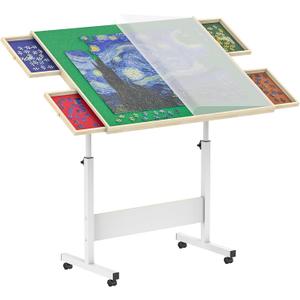 Wooden Puzzle Table with Cover and Drawers 1500 Piece Puzzle Board with 360 Rotating Wheels | Lightweight & Portable Jigsaw Puzzle Organizer for Adults and Kids, 34.7 x 26.6, Puzzle Board With Legs