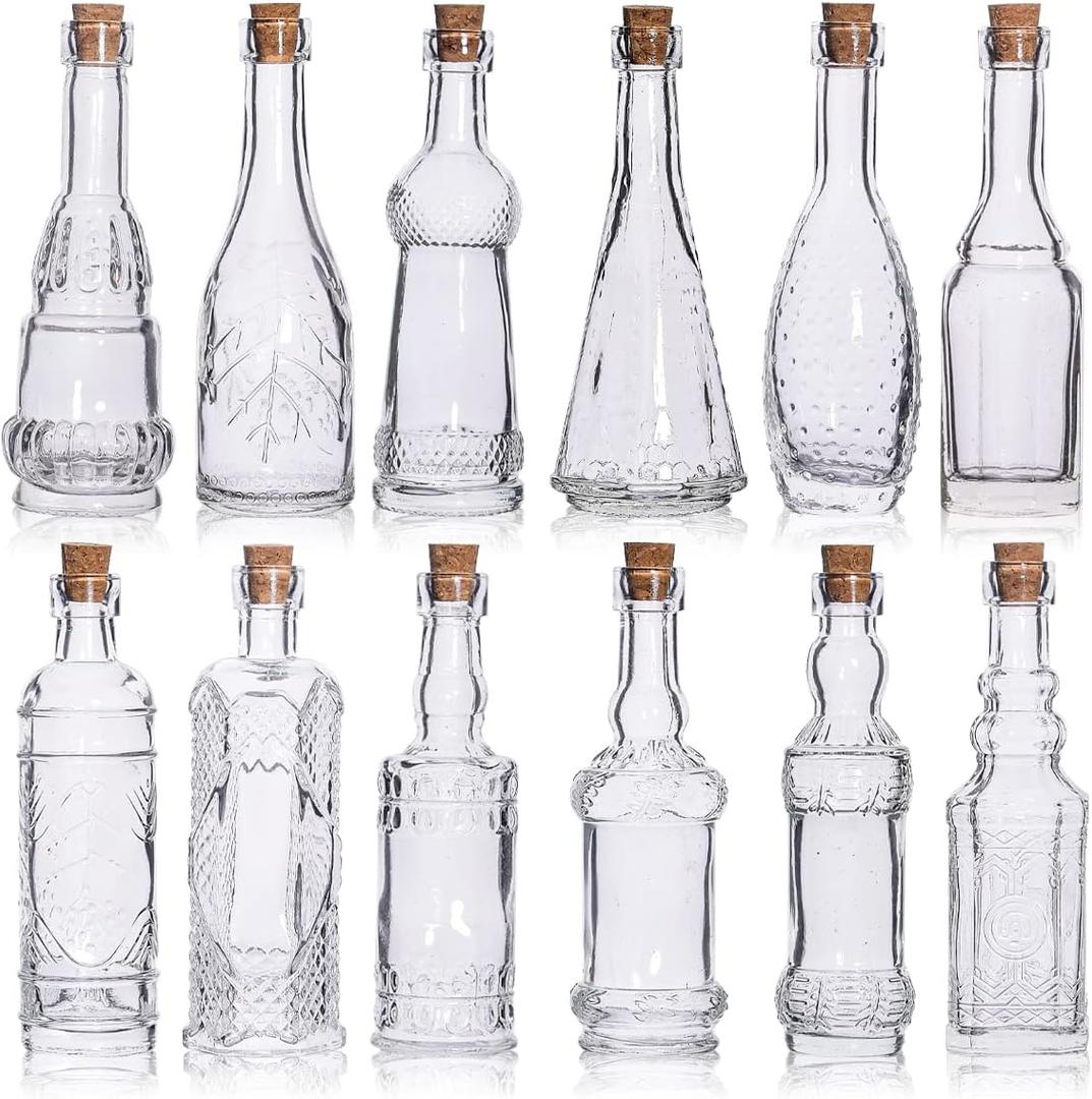 eleganttime Potion Bottles with Cork,12 Pack Small Clear Vintage Decorative Bottles,Mini Vase Glass Jars With Cork Lids for DIY Crafts,Decor,Sand Art