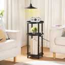 HOOBRO Small Round Side Table with Charging Station, 3-Tier Round Bamboo End Table, Compact Sofa Bedside Table for Small Space, Easy Assembly, for Living Room, Bedroom, Apartment, Black BB152UBZ01